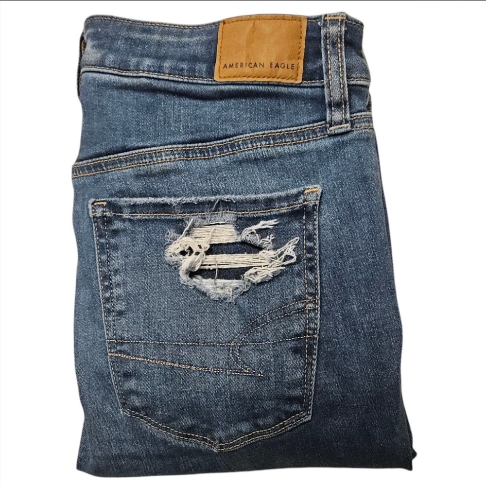American Eagle Upcycled Ne(x)t Level Strecth Ripped Hi-Rise Jegging Destroyed 6 - Picture 9 of 14